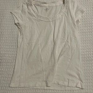 Loft White Tee with ruffle Neckline